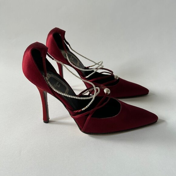 CHRISTIAN DIOR VINTAGE BURGUNDY PEARL PUMP - Picture 3 of 6